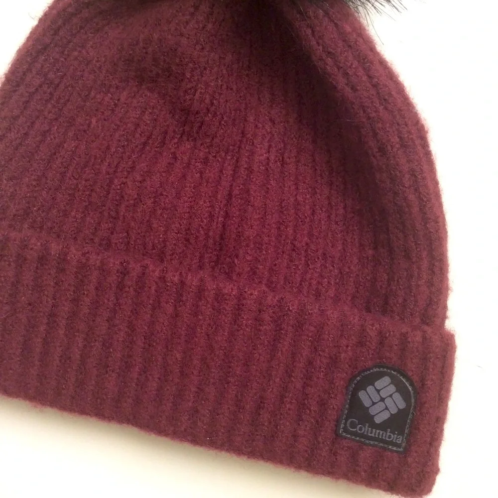 Columbia Faux Fur Pompom Knit Cuff Beanie OS